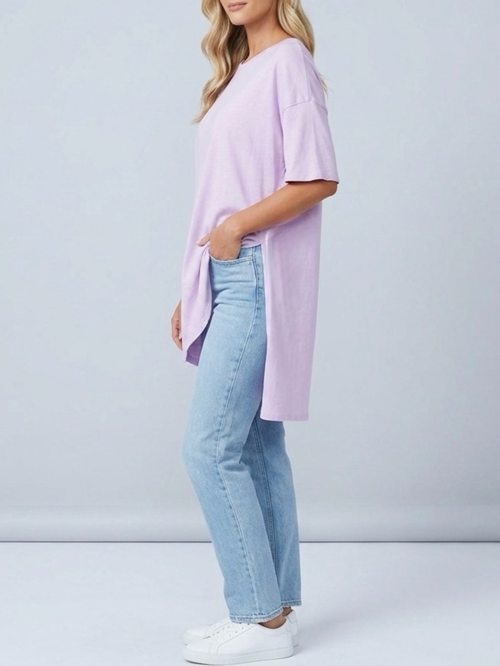 NEW Melrose and Market Lavender Oversized T-Shirt Tunic High Low Split SMALL